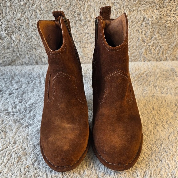 Frye Madeline Short Womens Size 6 Cognac Suede Leather Western High Heel Boot‎ - Picture 2 of 12